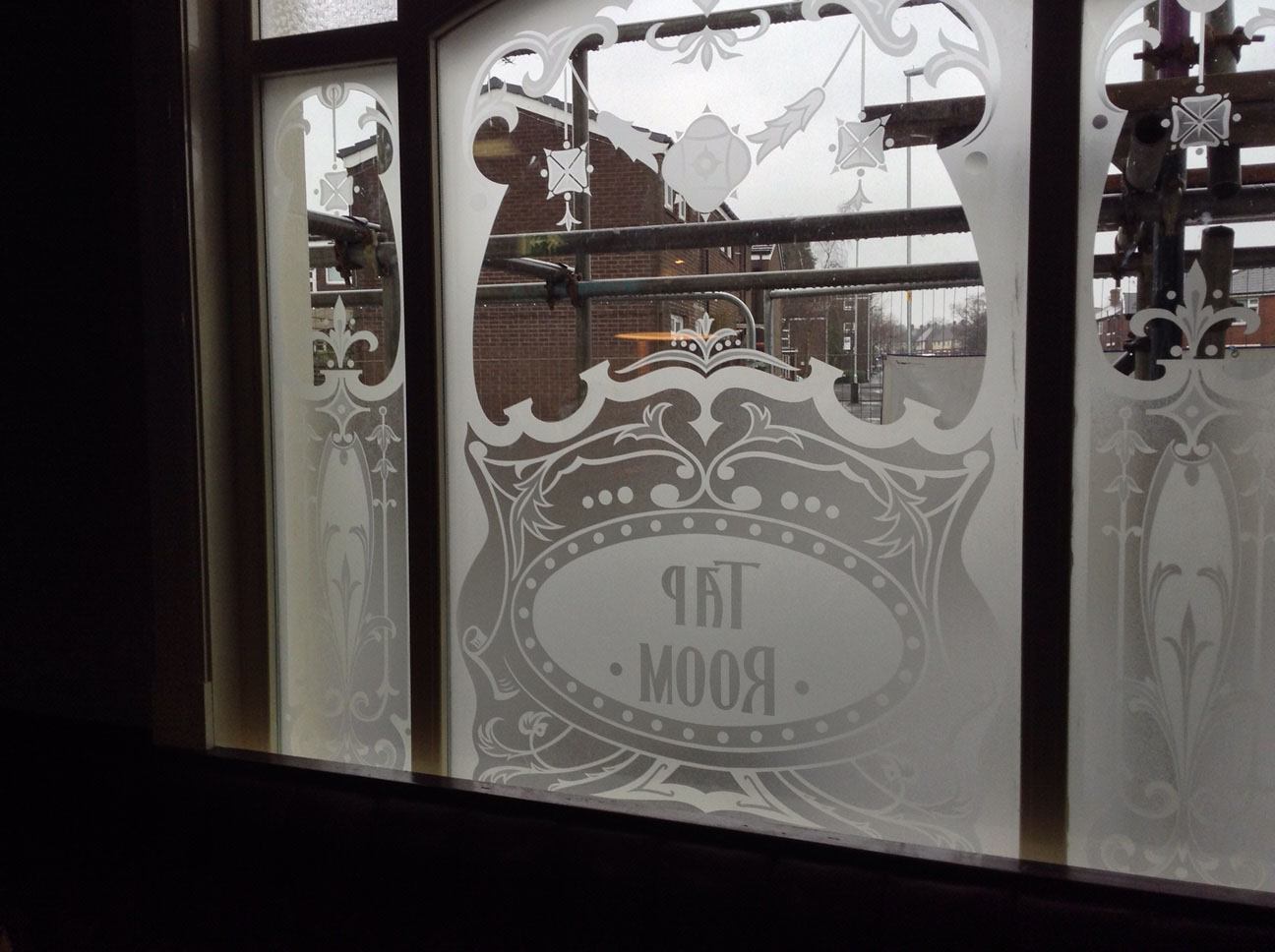 acid etched window panel