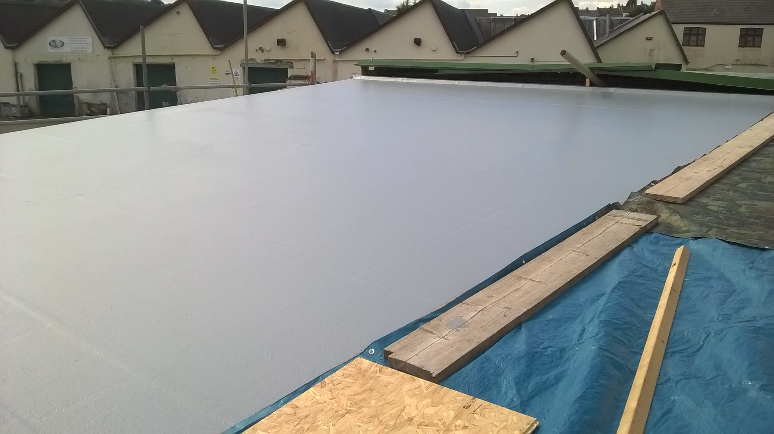 Factory Fibreglass roof in Newport nearly finished