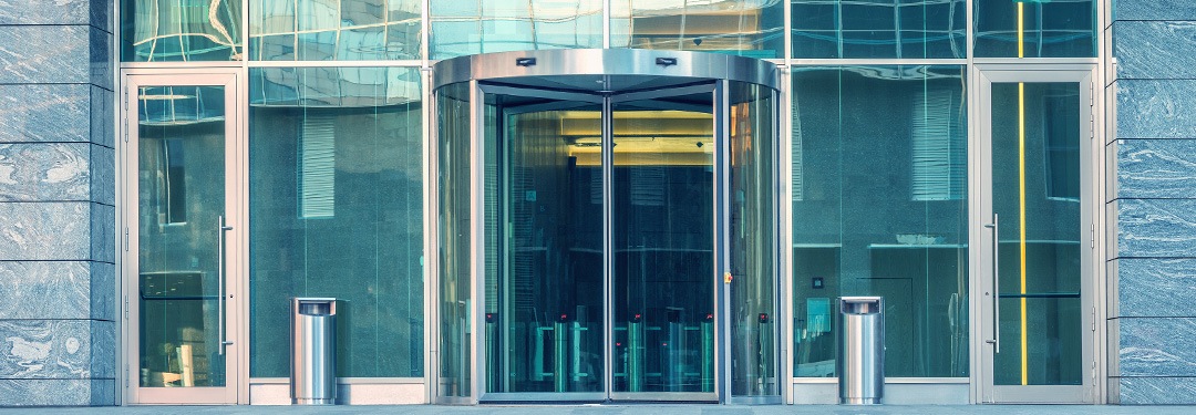frontal view of aluminium revolving doors