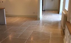limestone floor in kitchen