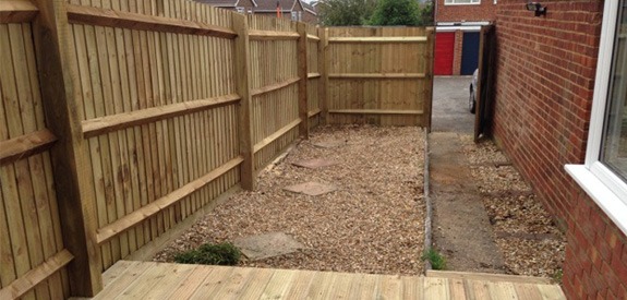 completed garden fence and decking