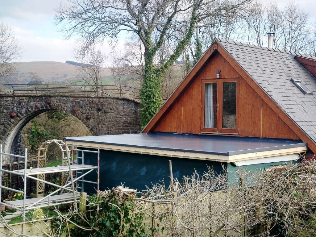 Grp flat roof near Brecon, grey topcoat.