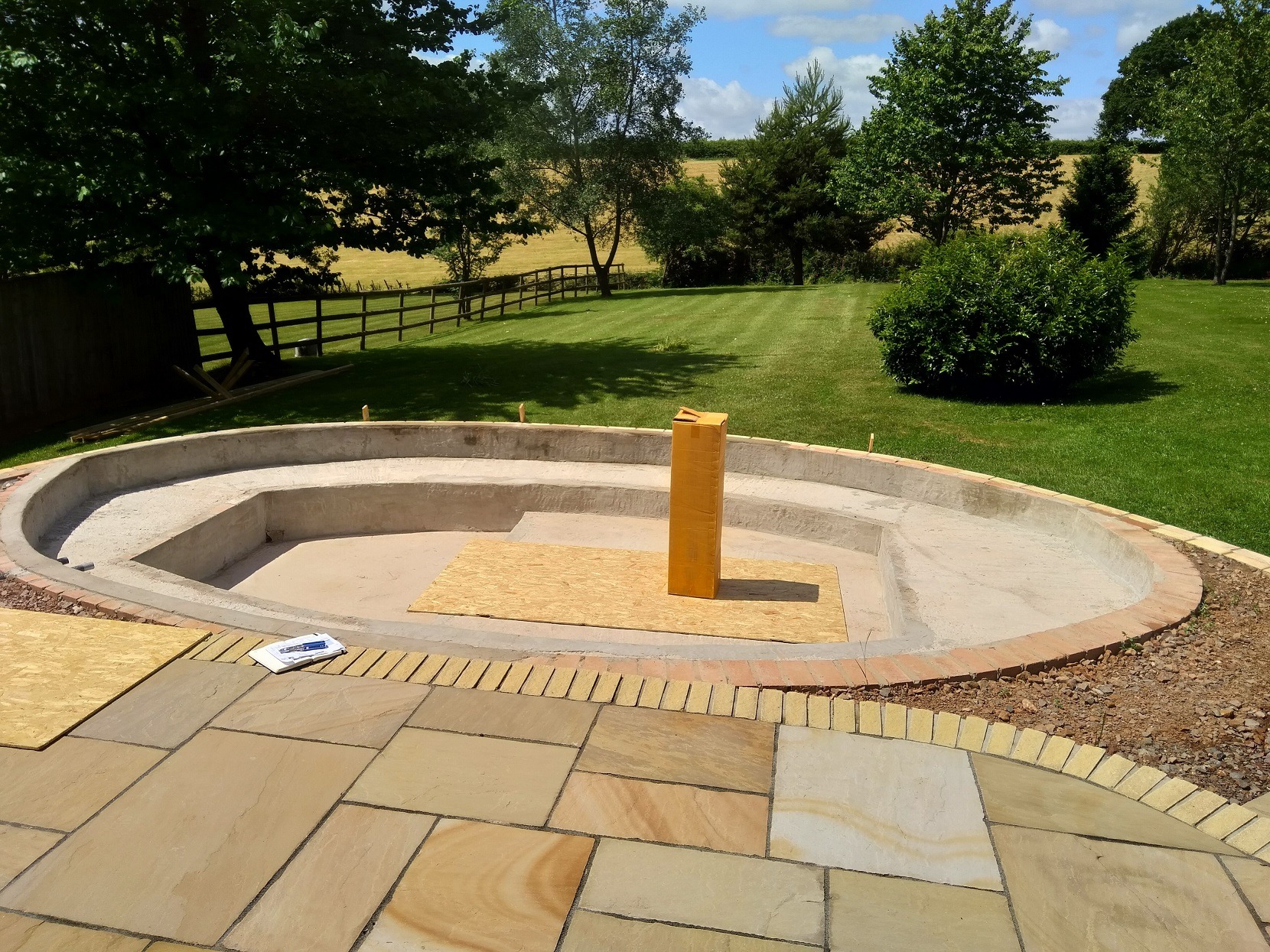 Pond without fibreglass lining in Usk. 