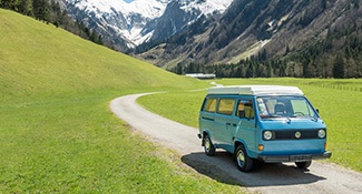 view of a campervan on the road