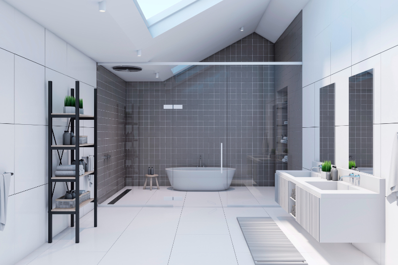 Monochromatic bathroom interiors
