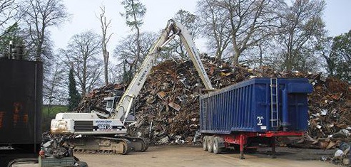 crane sorting through scrap metal on site