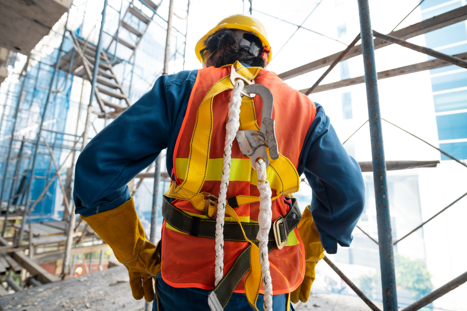 Worker Wearing Safety Harness