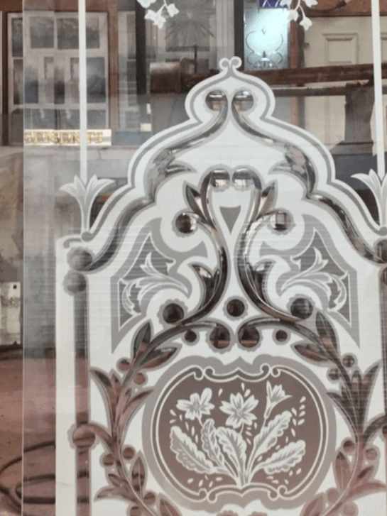 Hand Crafted Acid Etched glass design