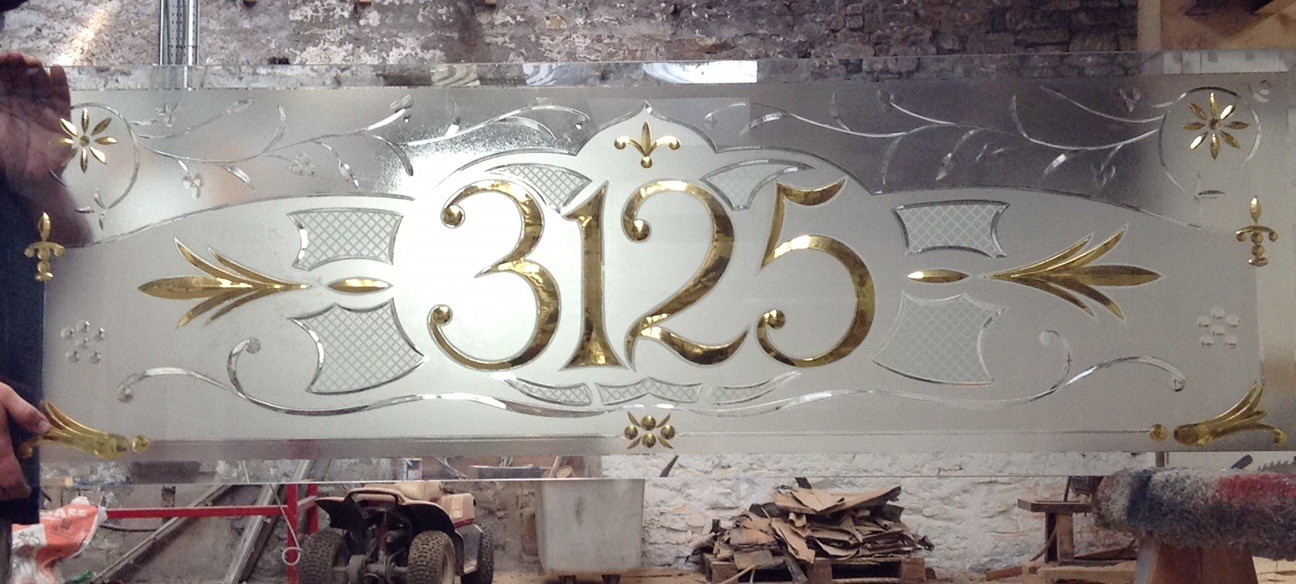 acid etched and gold gilded numbers