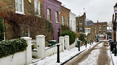 snowy residential areas