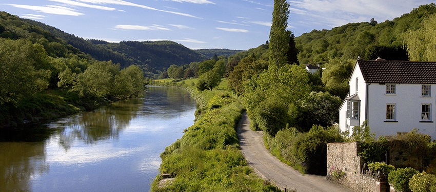 view of river wye through a small town