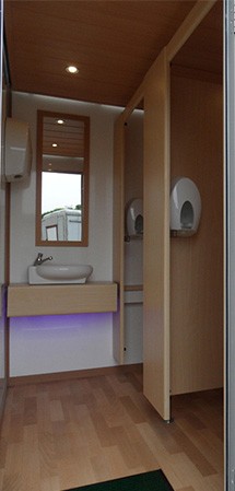 Inside of a luxury portable toilet