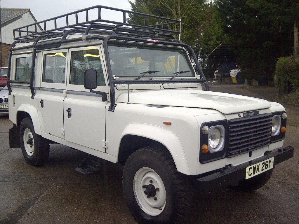 1983 Land Rover 110 after refurbishment resprayed white and full roll cage fitted