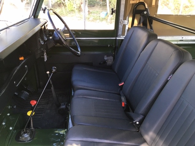 Restored Land Rover Series 3 interior black vinyl soft top