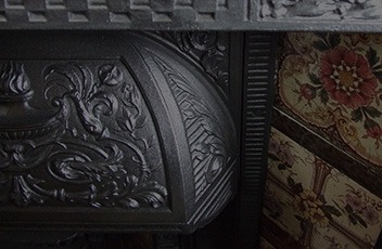 detail of cast iron fireplace