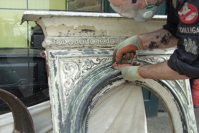 Antique Fireplace Restoration Hastings and East Sussex - restoring a fireplace in workshop