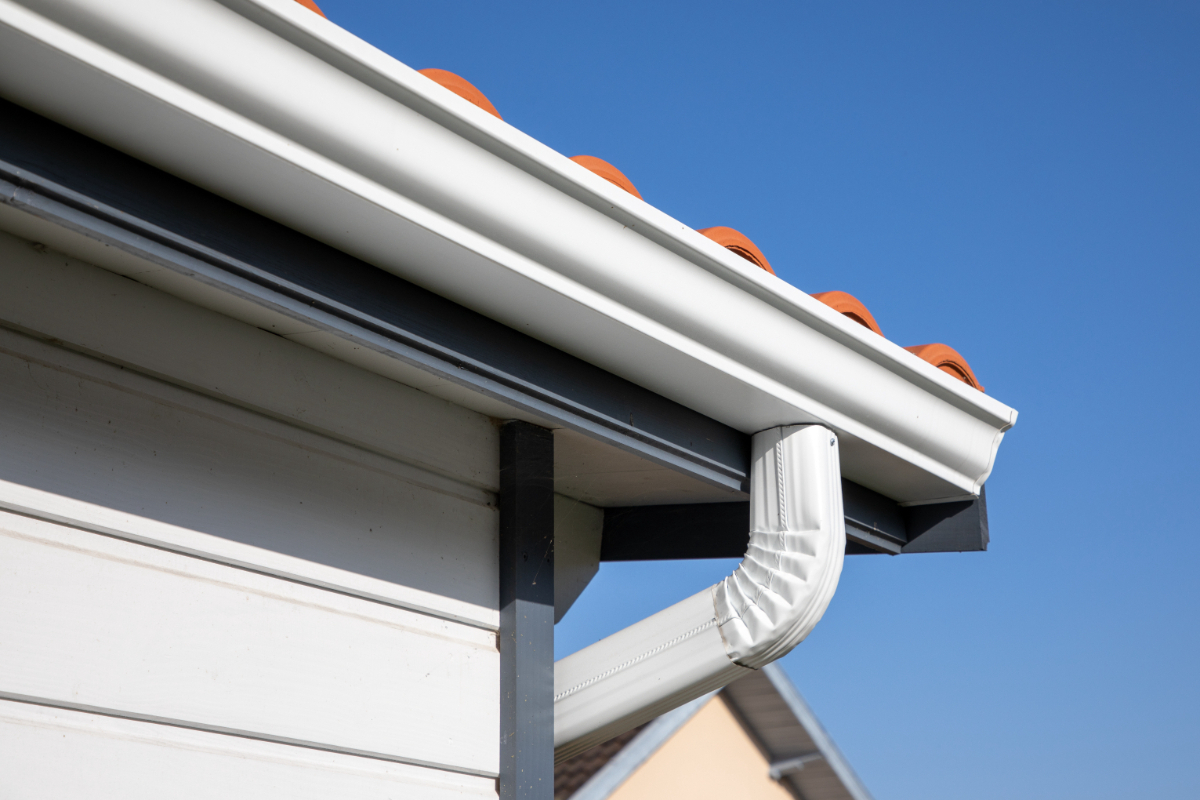 White UPVC fascia, soffit and guttering on a roofline