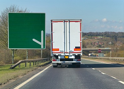rear view of haulage lorry on motorway